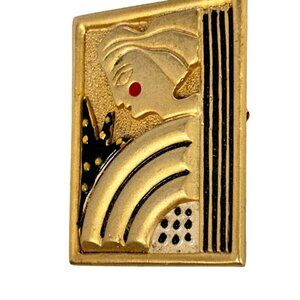 Signed AJC Cubism Artwork Brooch Matte Gold Tone Abstract Lady 1980s